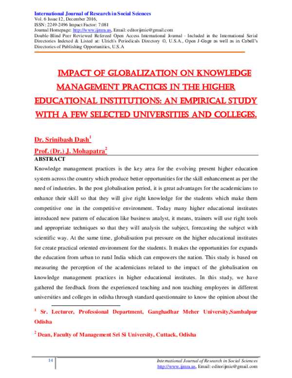 (PDF) Impact of Globalization on Knowledge Management Practices in the ...