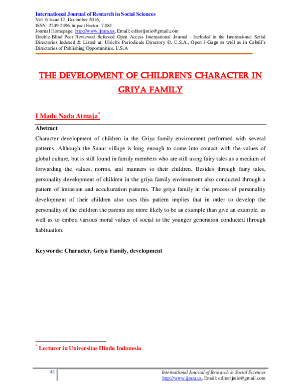 (PDF) THE DEVELOPMENT OF CHILDREN'S CHARACTER IN GRIYA FAMILY