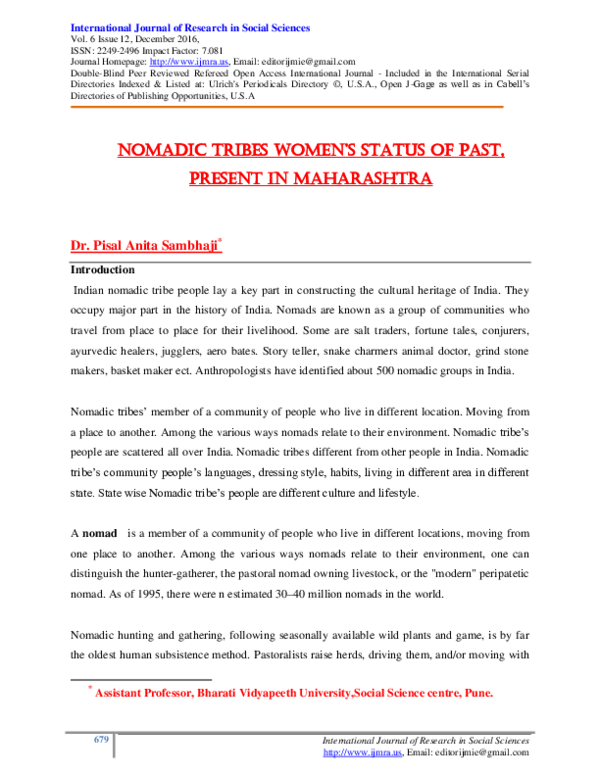 (PDF) Nomadic tribes WomeN's status of Past, Present in Maharashtra