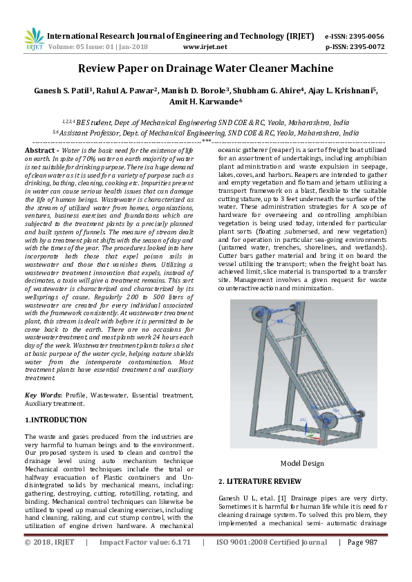 (PDF) Review Paper on Drainage Water Cleaner Machine IRJET Journal