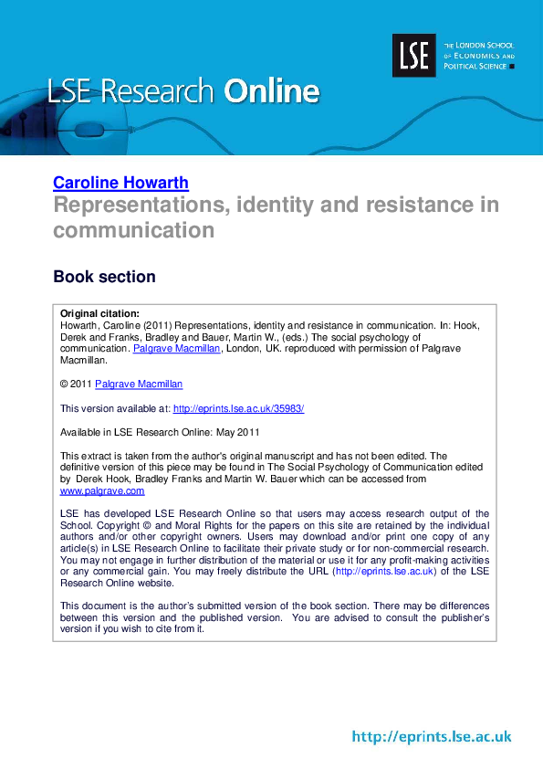 (PDF) Caroline Howarth Representations, identity and resistance in ...