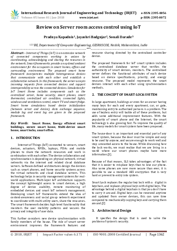 (PDF) Review on Server room access control using IoT IRJET Journal