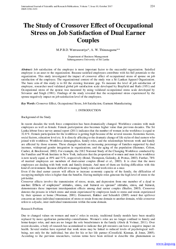 (PDF) The Study of Crossover Effect of Occupational Stress on Job ...