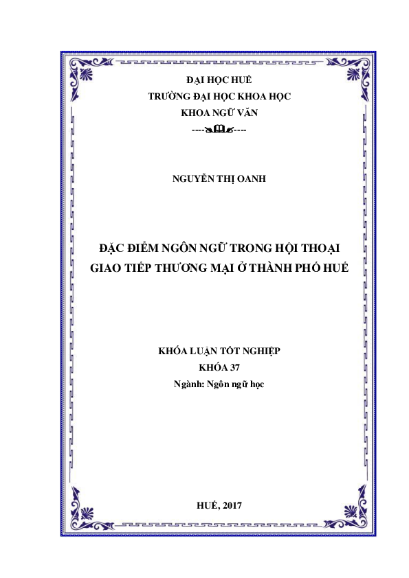 First page of “ĐẶC ĐIỂM NGÔN NGỮ TRONG HỘI THOẠI GIAO TIẾP THƯƠNG MẠI Ở THÀNH PHỐ HUẾ”