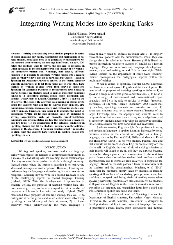 (PDF) Integrating Writing Modes into Speaking Tasks