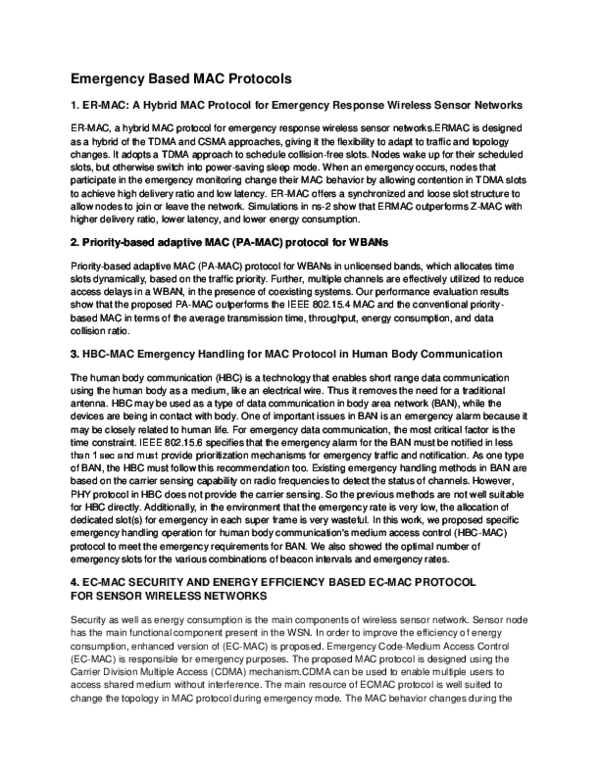 (DOC) Emergency Based MAC Protocols 1. ER-MAC: A Hybrid MAC Protocol ...