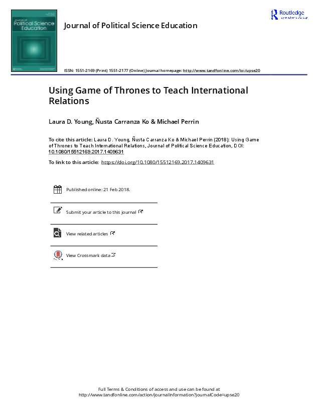 (PDF) Using Game of Thrones to Teach International Relations