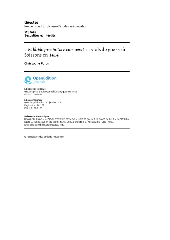 "Et libido precipitare consuevit": viols de guerre à Soissons en 1414