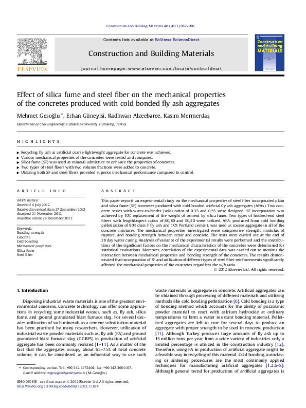 (PDF) Effect of silica fume and steel fiber on the mechanical ...