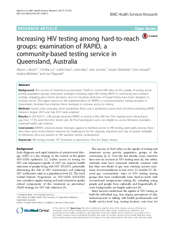 (PDF) Increasing HIV testing among hardtoreach groups examination of
