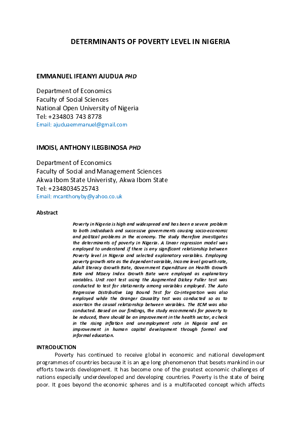(PDF) DETERMINANTS OF POVERTY LEVEL IN NIGERIA