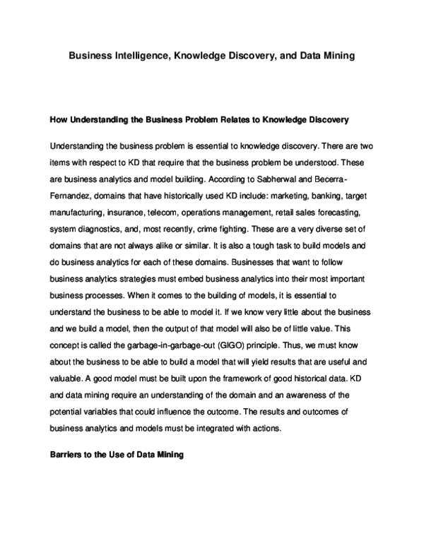 (DOC) Business Intelligence, Knowledge Discovery, and Data Mining