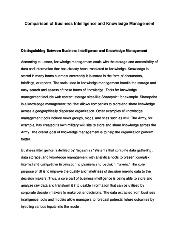 (DOC) Comparison of Business Intelligence and Knowledge Management