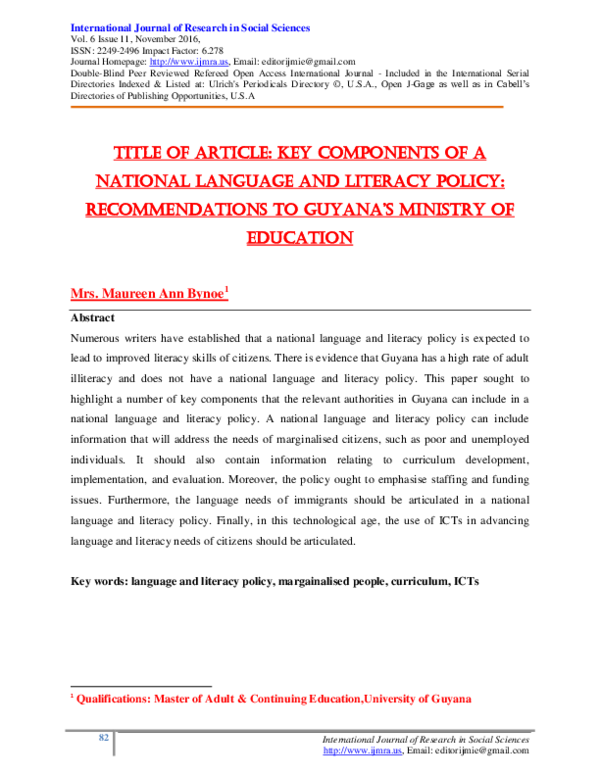 (PDF) Title of Article Key Components of a National Language and