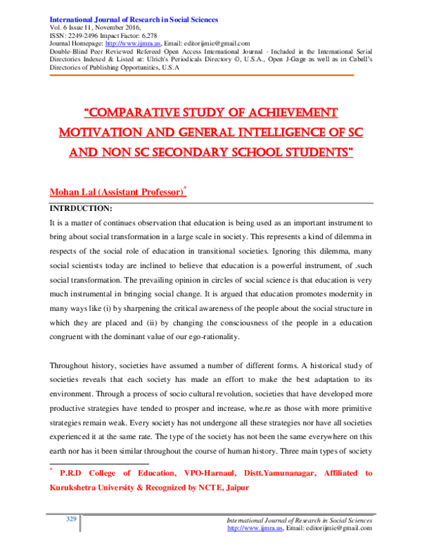 (PDF) " COMPARATIVE STUDY OF ACHIEVEMENT MOTIVATION AND GENERAL ...