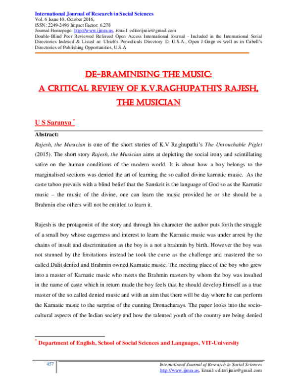 (PDF) De-Braminising the Music: A CritiCAl review of k.v.rAghupAthi's ...