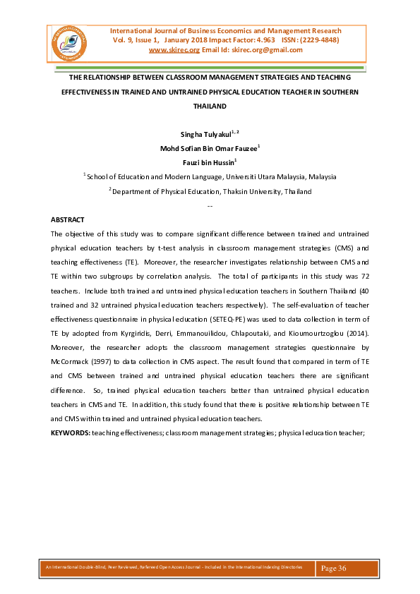 (PDF) THE RELATIONSHIP BETWEEN CLASSROOM MANAGEMENT STRATEGIES AND