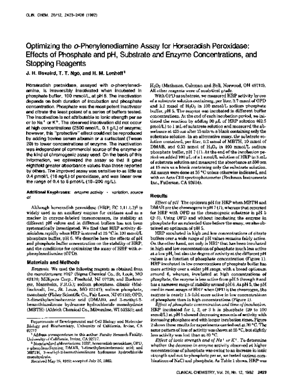 (PDF) Optimizing the oPhenylenediamine Assay for Horseradish