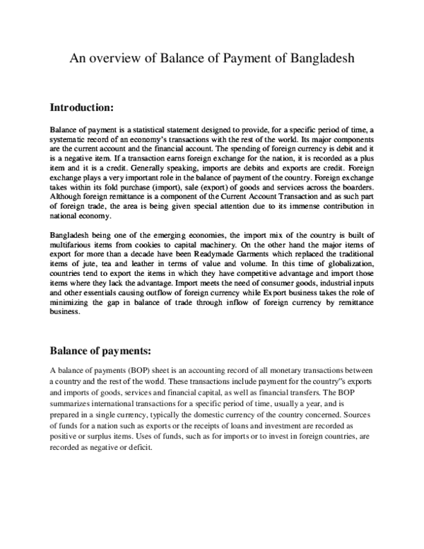 (DOC) An overview of Balance of Payment of Bangladesh