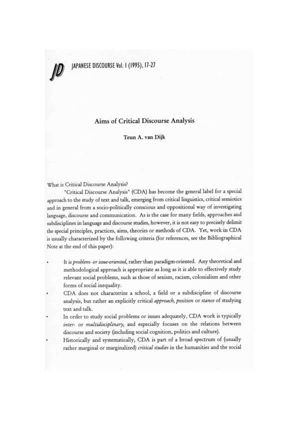 (PDF) Aims of Critical Discourse Analysis