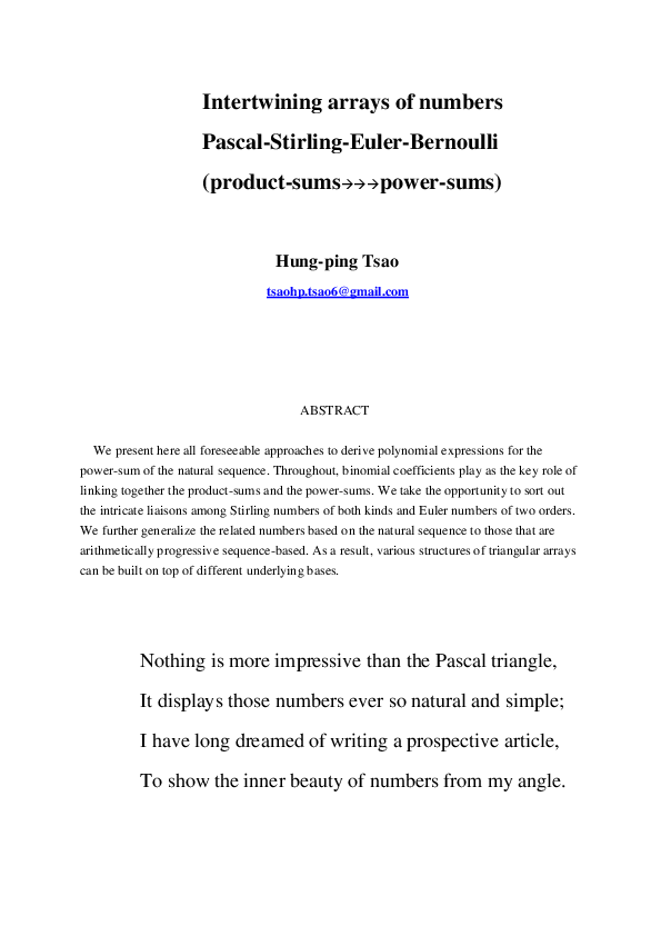 (PDF) Intertwining arrays of numbers Pascal-Stirling-Euler-Bernoulli ...
