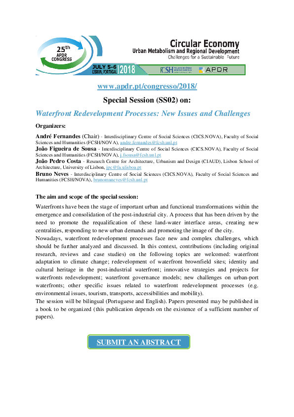 (PDF) Call for Papers_25th APDR Congress_Special Session “Waterfront ...