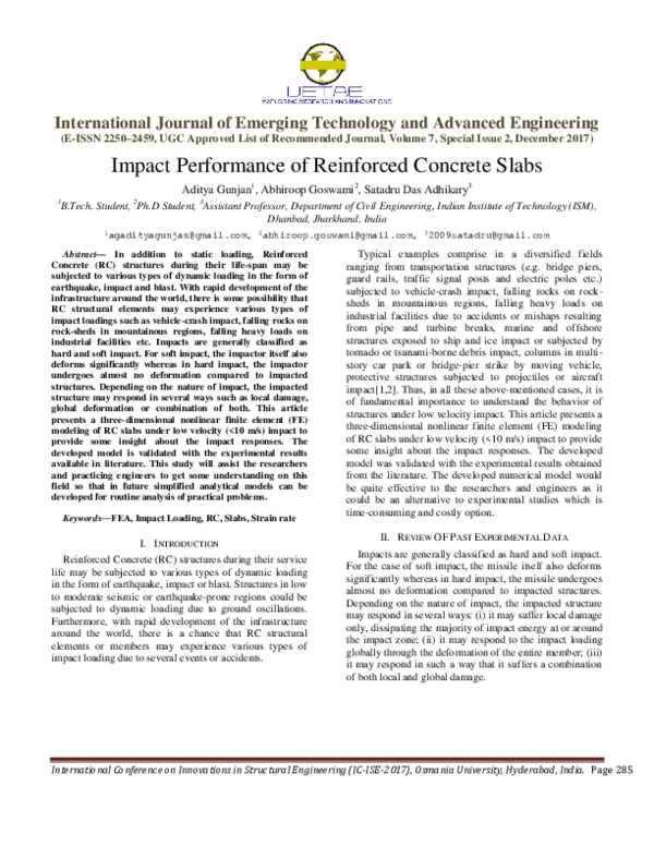 (PDF) Impact Performance of Reinforced Concrete Slabs