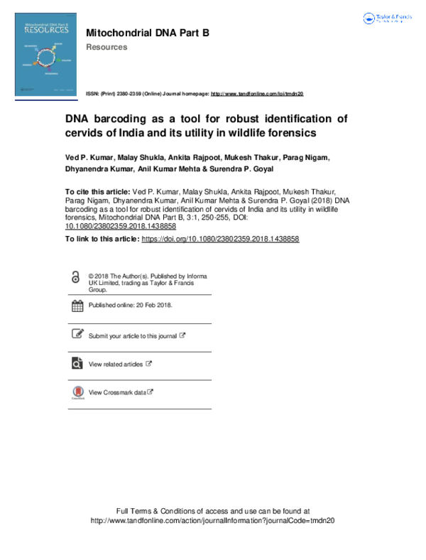 (PDF) Mitochondrial DNA Part B DNA barcoding as a tool for robust ...