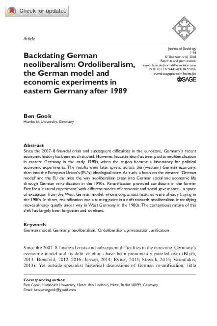 (PDF) Backdating German neoliberalism: Ordoliberalism, the German model ...