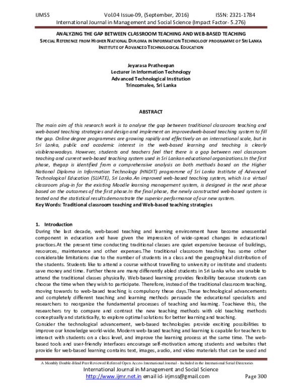 (PDF) ANALYZING THE GAP BETWEEN CLASSROOM TEACHING AND WEB-BASED ...
