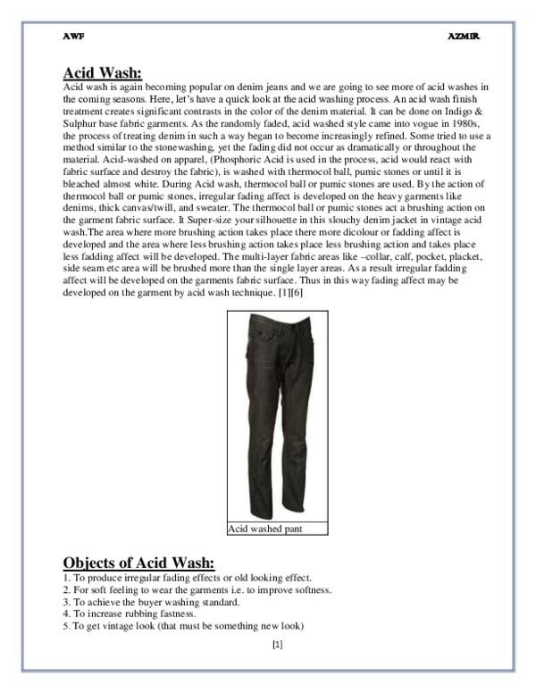 (PDF) Acid WashTechnique used in acid washing for garments washing which is mosty used. Azmir