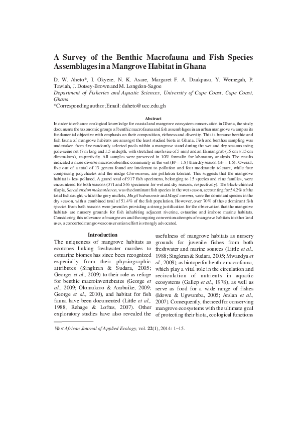 (PDF) A Survey of the Benthic Macrofauna and Fish Species Assemblages ...