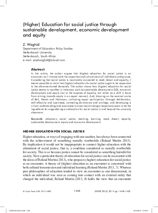 (PDF) Higher) Education for social justice through sustainable ...