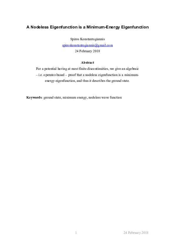 (PDF) A Nodeless Eigenfunction is a Minimum-Energy Eigenfunction