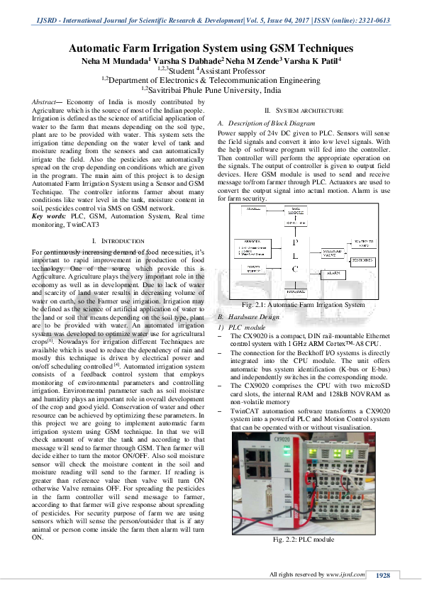 (PDF) Automatic Farm Irrigation System using GSM Techniques