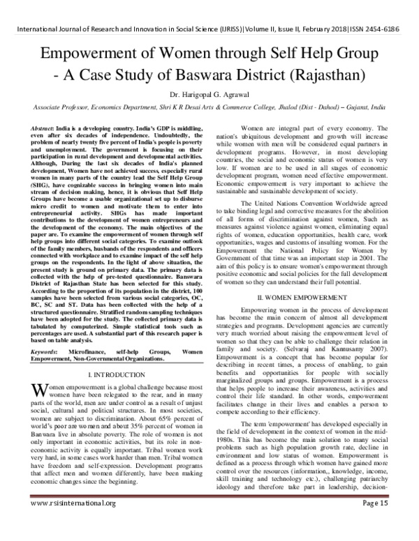 (PDF) Empowerment of Women through Self Help Group - A Case Study of ...
