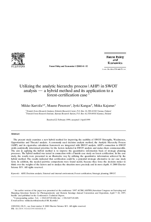 (PDF) Ž . Utilizing the analytic hierarchy process AHP in SWOT analysis ...