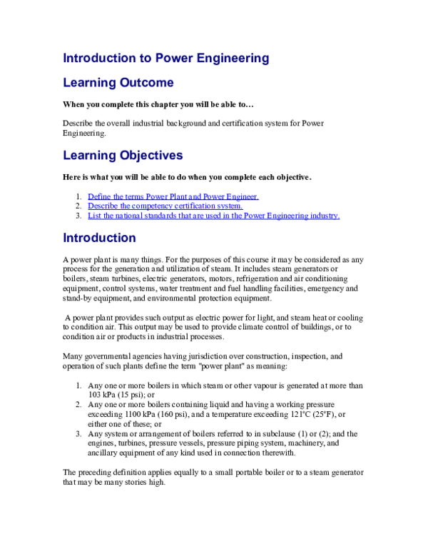 (DOC) Introduction to Power Engineering Learning Outcome
