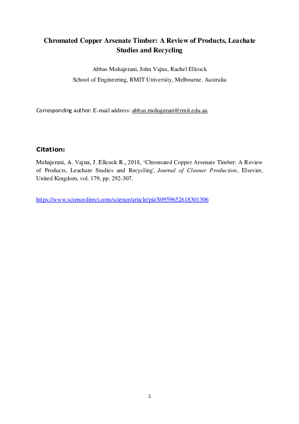 (PDF) Chromated Copper Arsenate Timber: A Review of Products, Leachate ...