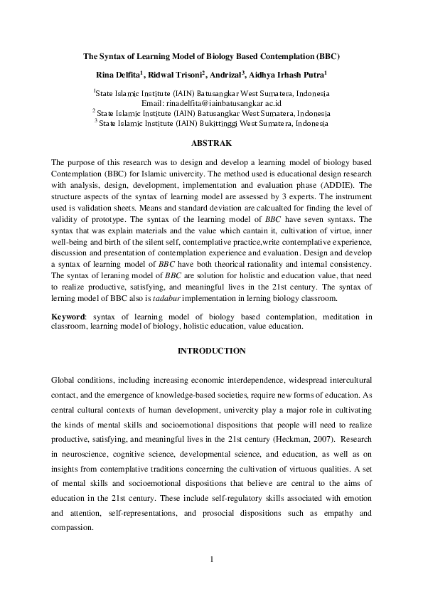 (DOC) The Syntax of Learning Model of Biology Based Contemplation (BBC