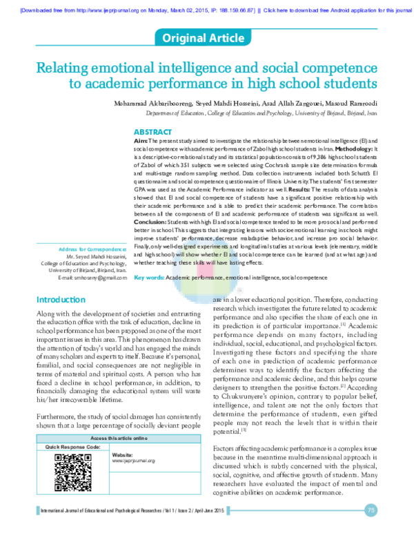 (PDF) Relating emotional intelligence and social competence to academic ...