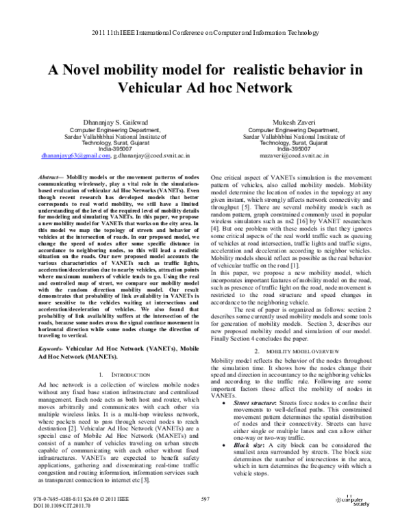 (PDF) A Novel Mobility Model for Realistic Behavior in Vehicular Ad Hoc ...