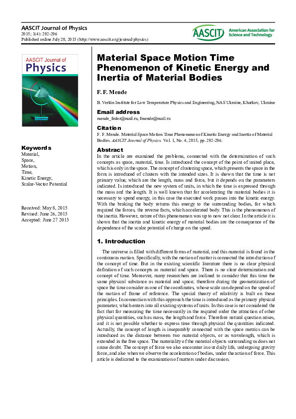 (PDF) Material Space Motion Time Phenomenon of Energy and