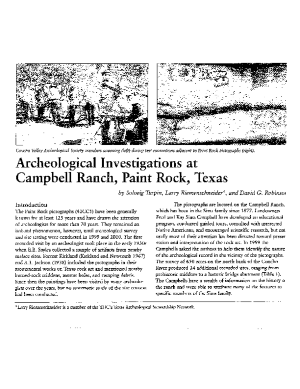 (PDF) Archeological Investigations at Campbell Ranch, Paint Rock, Texas