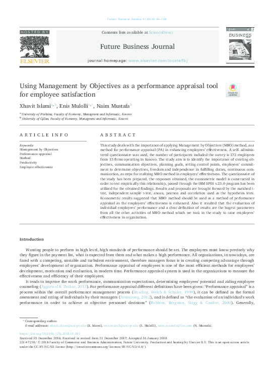 (PDF) Using Management by Objectives as a performance appraisal tool ...