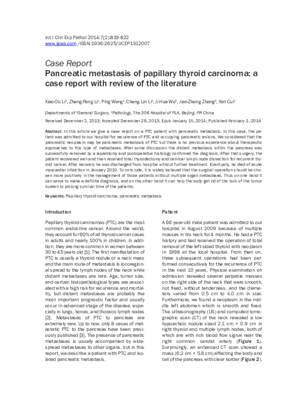 (PDF) Case Report Pancreatic metastasis of papillary thyroid carcinoma ...