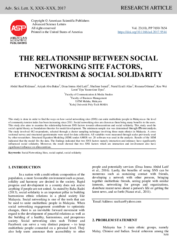 (PDF) THE RELATIONSHIP BETWEEN SOCIAL NETWORKING SITE FACTORS ...
