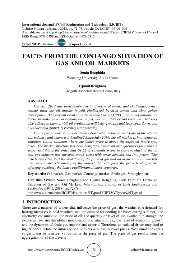 (PDF) FACTS FROM THE CONTANGO SITUATION OF GAS AND OIL MARKETS