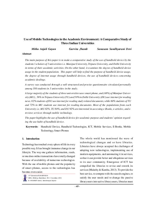 (PDF) Use of Mobile Technologies in the Academic Environment: A ...