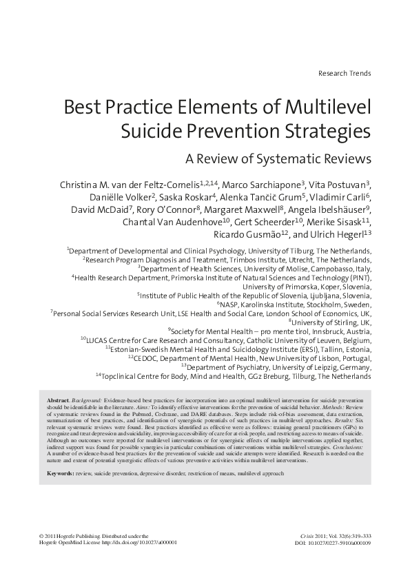 (PDF) Best practice elements of multilevel suicide prevention ...